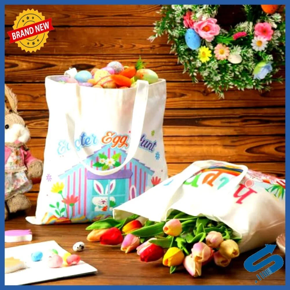 Canvas Tote Bags Reusable Easter Party Favors Spring Gift Set of 12